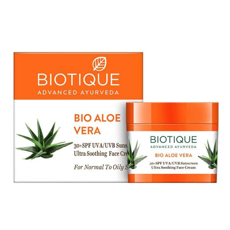 Крем для лица солнцезащитный SPF30+ для нормальной и жирной кожи Биотик Био Алоэ Вера (Biotique Bio Aloe Vera 30+ SPF Sunscreen Cream)