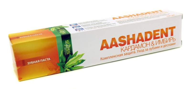 Купить зубную пасту ААШАДЕНТ Кардамон Имбирь Ааша (AASHADENT Aasha Herbals), 100 г Зубная паста ААШАДЕНТ Кардамон Имбирь Ааша (AASHADENT Aasha Herbals), 100 г