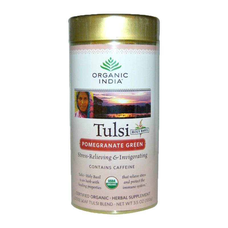 Базиликовый чай Зеленый гранат Органик Индия (Organic India Tulsi Pomegranate Green), 100 г